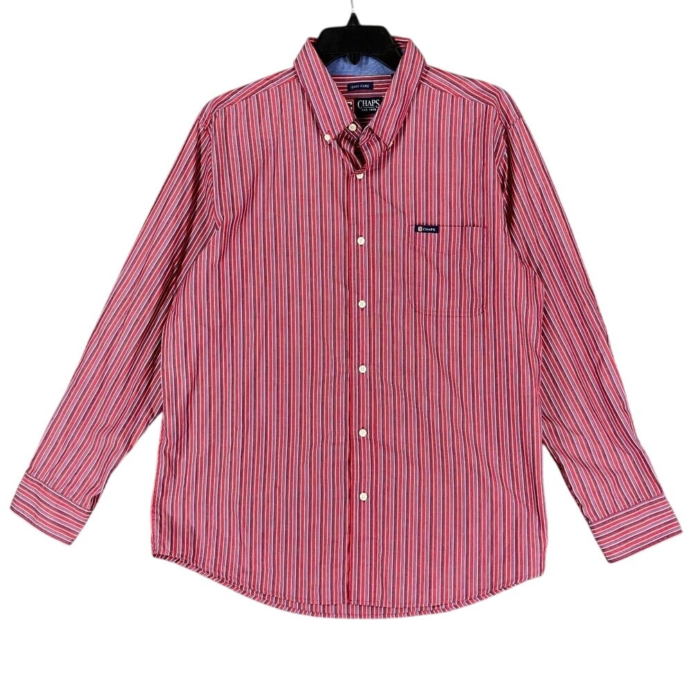 Chaps Easy Care Dress Shirt Men XL Classic Button Up Striped Business Office Top